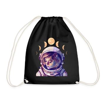 Moon Phase Astronaut Girl Astronomy Astrology - Drawstring Bag - black - Front