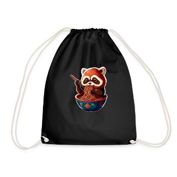 But first ramen sweet red panda eats ramen - Drawstring Bag - black - Front