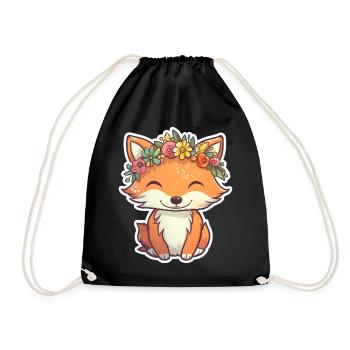 Small fox with flower crown - Drawstring Bag - black - Front