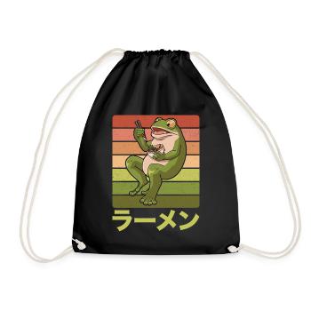 Toad frog eats ramen soup Design for a - Drawstring Bag - black - Front