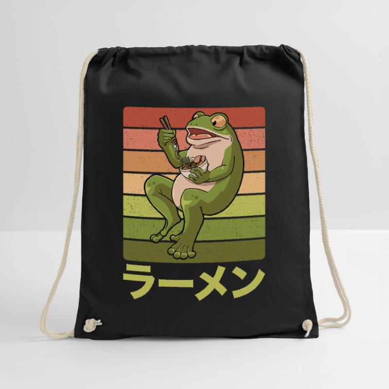 Toad frog eats ramen soup Design for a Drawstring Bag