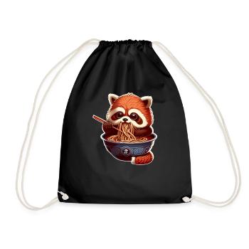 But first ramen sweet red panda eats ramen - Drawstring Bag - black - Front