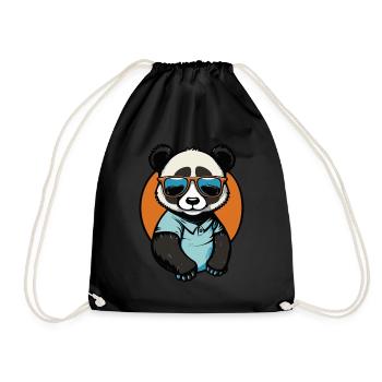 Cool Cartoon Panda with Sunglasses Kawaii - Drawstring Bag - black - Front