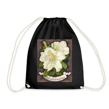 Vintage rhododendron, antique botanical drawing - Drawstring Bag - black - Front