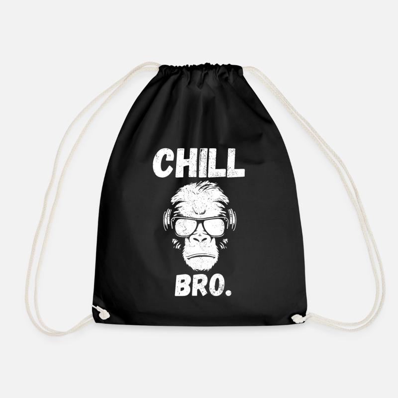 Chill Bro Monkey with Sunglasses Funny Outfit - Drawstring Bag - black