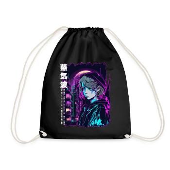 Sad Anime eGirl Edgy Vaporwave Japanese Anti Socia - Drawstring Bag - black - Front