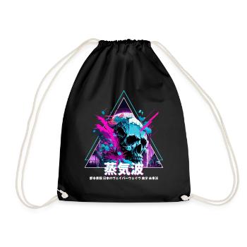 Glitch Skull Vaporwave Aesthetic Edgy Urban Japane - Drawstring Bag - black - Front