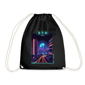 Retro Japanese Vaporwave City Cyber Futurism Aesth - Turnbeutel - Schwarz - Vorne