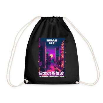 Tokyo City Pop Japan Vaporwave Cyber Glitch Art Ci - Drawstring Bag - black - Front