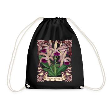 Vintage Orchideen Illustration, antike Orchidee - Turnbeutel - Schwarz - Vorne