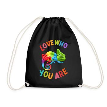 Love Who You Are Gay Pride Rainbow Chameleon - Drawstring Bag - black - Front