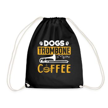 Dog Trombone Coffee Trombonist And Dog Lover Tromb - Drawstring Bag - black - Front