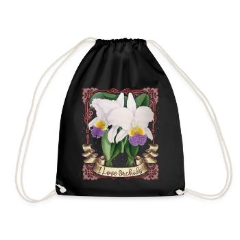Vintage Orchid Illustration, I-Love-Orchids - Drawstring Bag - black - Front