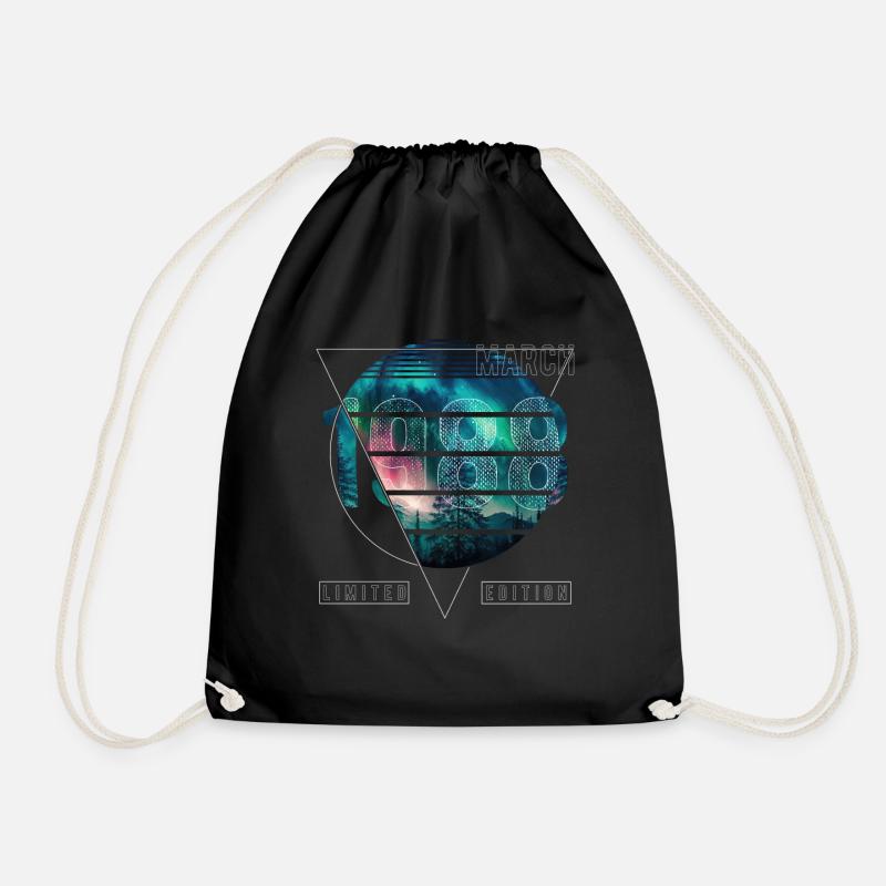 Limited Edition 1988 March Birthday Northern Lights - Drawstring Bag - black