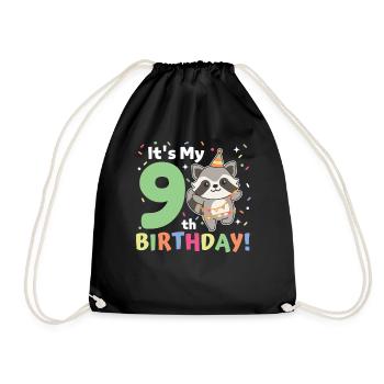 Raccoon for 9th birthday children nine years old - Drawstring Bag - black - Front