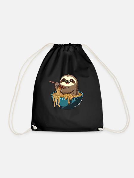 But first ramen sweet sloth eats ramen - Drawstring Bag - black