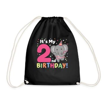 Elefant zum 2. Geburtstag Kinder zwei Jahre alt - Turnbeutel - Schwarz - Vorne