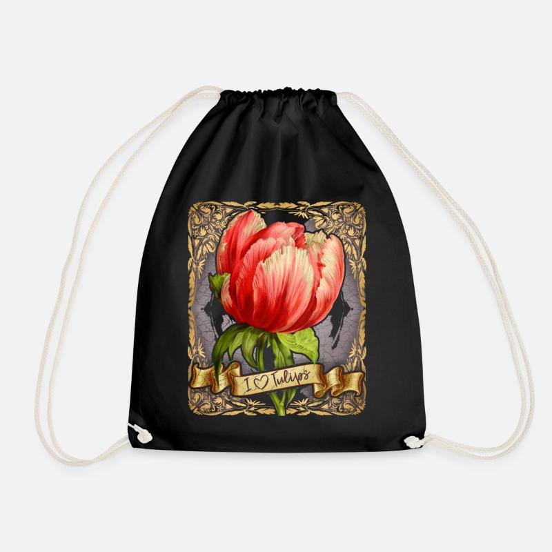 Vintage Tulpe, botanische Blumen Illustration - Turnbeutel - Schwarz