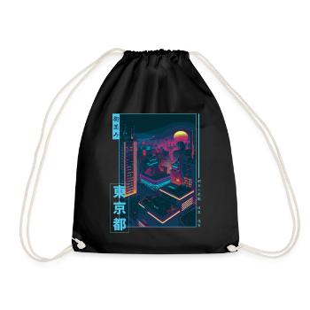Retro Futurism Japanese Vaporwave City Tokyo Aesth - Drawstring Bag - black - Front
