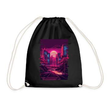 Vaporwave City Retrowave Glitch Art Urban Aestheti - Drawstring Bag - black - Front