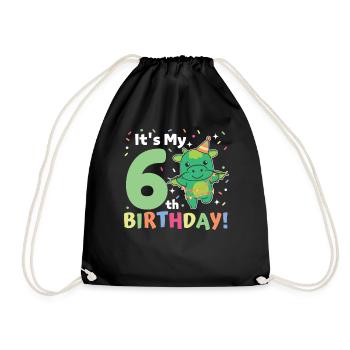 Drache zum 6. Geburtstag Kinder sechs Jahre alt - Turnbeutel - Schwarz - Vorne