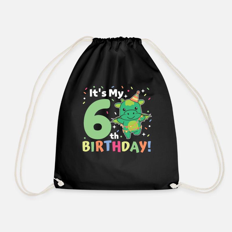 Drache zum 6. Geburtstag Kinder sechs Jahre alt - Turnbeutel - Schwarz