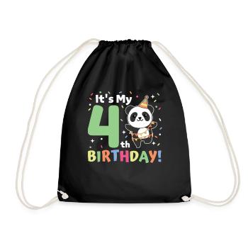Panda for 4th birthday children four years old - Drawstring Bag - black - Front