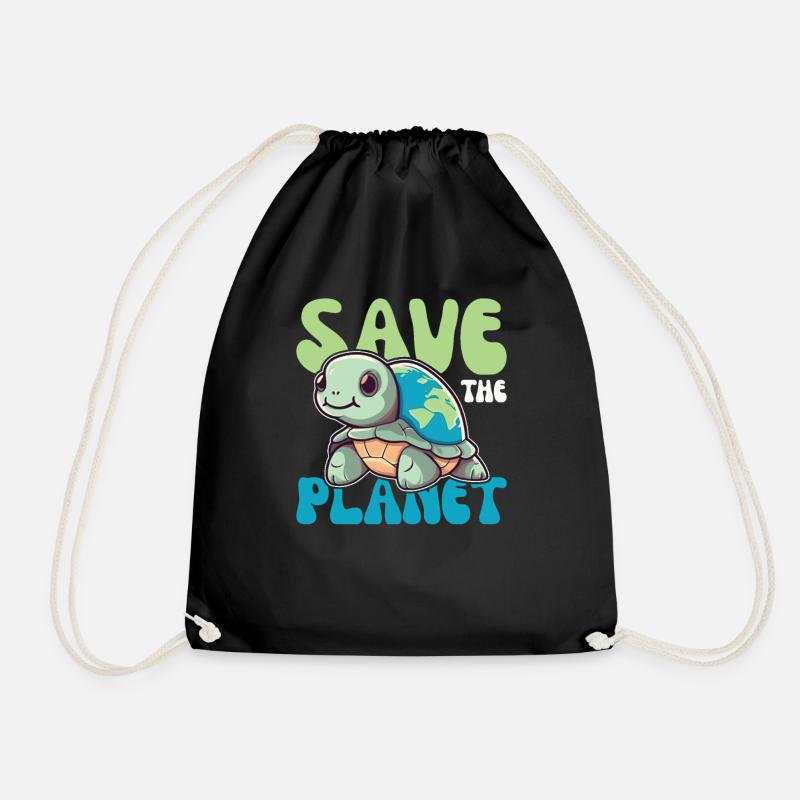 Schildkröte mit Erde Umweltschutz save the planet - Turnbeutel - Schwarz