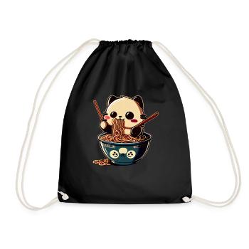 But first ramen cute cat eats ramen - Drawstring Bag - black - Front