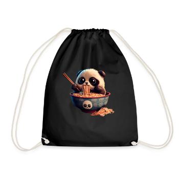 But first ramen sweet panda eats ramen - Drawstring Bag - black - Front