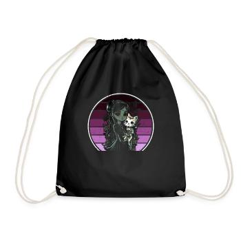 Goth Girl Keeps Skeleton Cat - Gothic - Drawstring Bag - black - Front