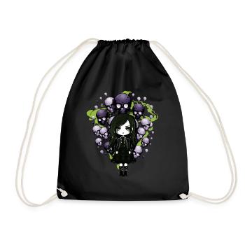 Goth Girl holds skull balloons - Gothic - Drawstring Bag - black - Front