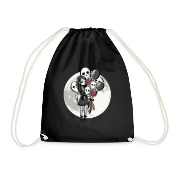 Goth Girl holds skull balloons - Gothic - Drawstring Bag - black - Front