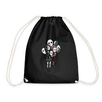 Goth Girl holds skull balloons - Gothic - Drawstring Bag - black - Front