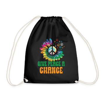 Hippie Peace Zeichen Frieden Blumen Blumenkind - Turnbeutel - Schwarz - Vorne