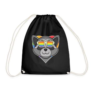 Rainbow - raccoon with glasses and heart - Drawstring Bag - black - Front