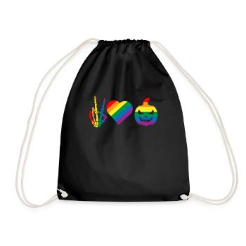 Peace Love Pride Gay Pride Skeleton Pumpkin - Drawstring Bag - black - Front