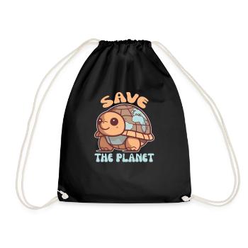 Schildkröte mit Erde Umweltschutz save the planet - Turnbeutel - Schwarz - Vorne