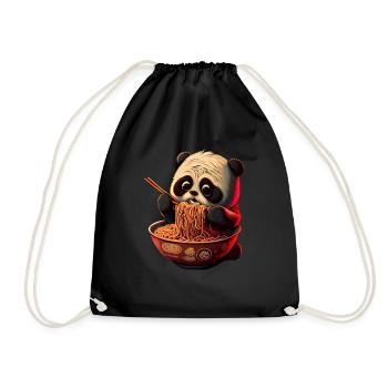 But first ramen sweet panda eats ramen - Drawstring Bag - black - Front