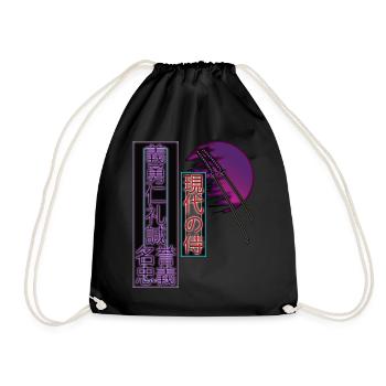Aesthetics Japan Vaporwave Modern Samurai Retro - Drawstring Bag - black - Front