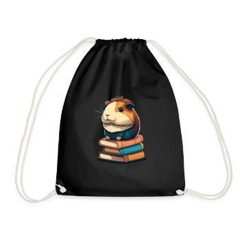 Guinea pig siting in stack of books guinea pig - Turnbeutel - Schwarz - Vorne