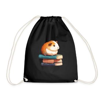 Guinea pig siting in stack of books guinea pig - Turnbeutel - Schwarz - Vorne