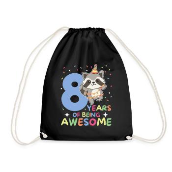 8th birthday raccoon children eight years old - Drawstring Bag - black - Front