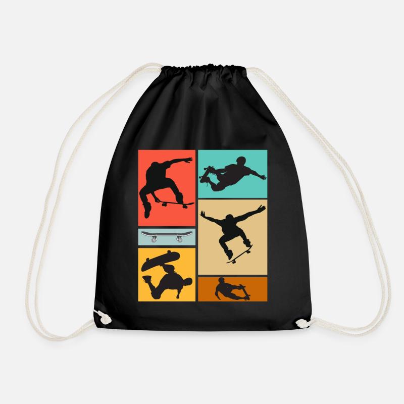 Skateboarding Cool Skateboarder Collage Colorful - Drawstring Bag - black