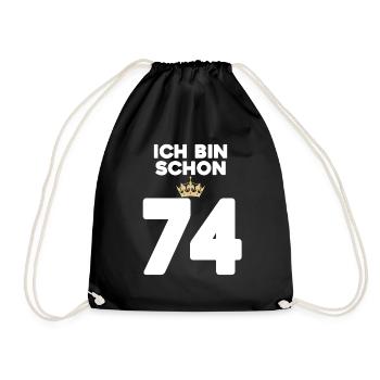 74. Geburtstag Geschenk - 74 Jahre mit Krone - Turnbeutel - Schwarz - Vorne