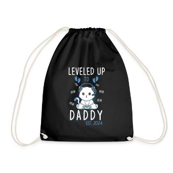 Leveled Up To Daddy Est. 2023 Gaming Cat - Drawstring Bag - black - Front