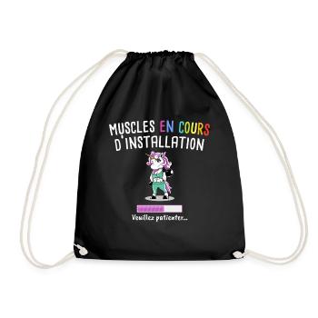Muscles en Cours - Licorne Cadeau Fitness Humour - Sac de sport léger - noir - Devant