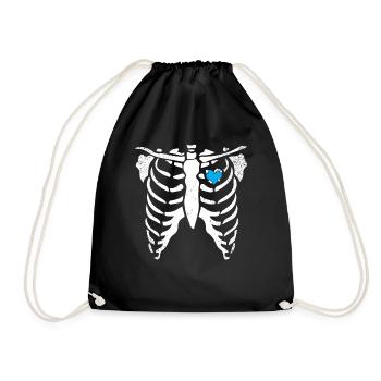 Skeleton Ice Heart Rib Cage X-Ray Funny Halloween - Drawstring Bag - black - Front