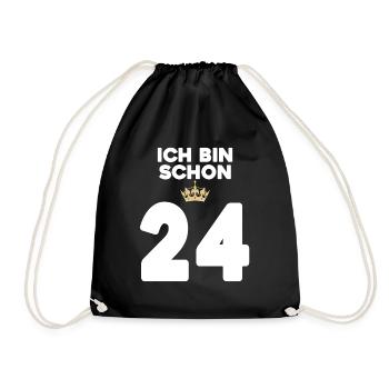 24. Geburtstag Geschenk - 24 Jahre mit Krone - Turnbeutel - Schwarz - Vorne