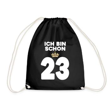 23. Geburtstag Geschenk - 23 Jahre mit Krone - Turnbeutel - Schwarz - Vorne